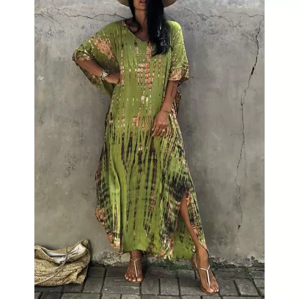 Bsubseach Women Print Beach Kaftan Dress Short Sleeve Plus Size Bathing Suit Cover Ups