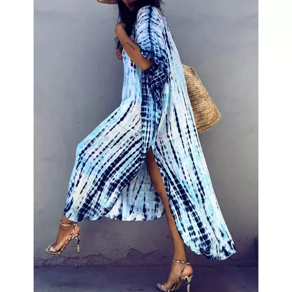 Bsubseach Women Print Beach Kaftan Dress Short Sleeve Plus Size Bathing Suit Cover Ups