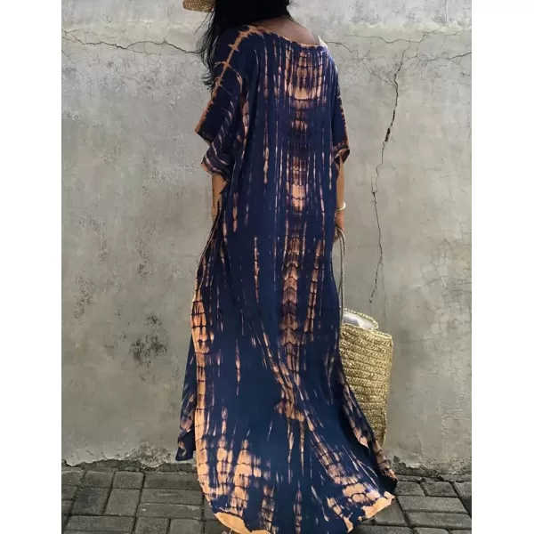 Bsubseach Women Print Beach Kaftan Dress Short Sleeve Plus Size Bathing Suit Cover Ups