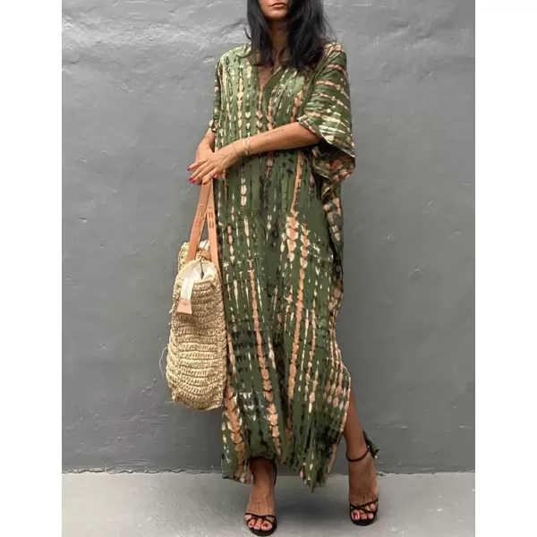Bsubseach Women Print Beach Kaftan Dress Short Sleeve Plus Size Bathing Suit Cover Ups