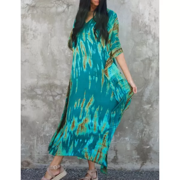 Bsubseach Women Print Beach Kaftan Dress Short Sleeve Plus Size Bathing Suit Cover Ups