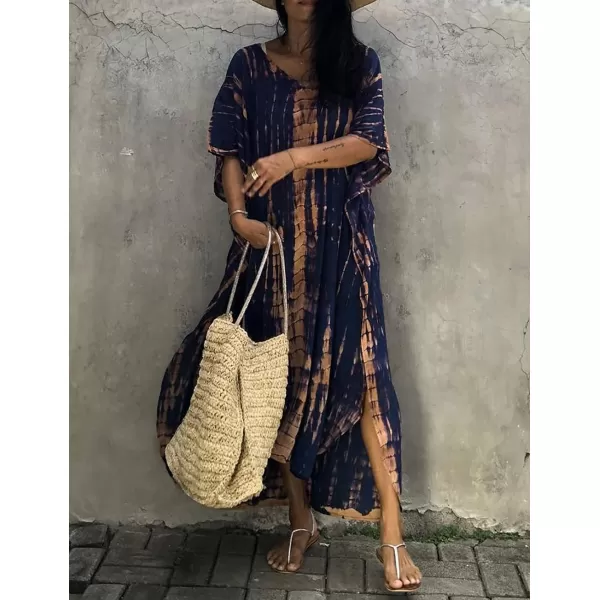 Bsubseach Women Print Beach Kaftan Dress Short Sleeve Plus Size Bathing Suit Cover Ups