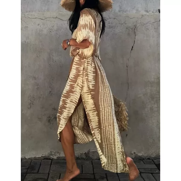 Bsubseach Women Print Beach Kaftan Dress Short Sleeve Plus Size Bathing Suit Cover Ups