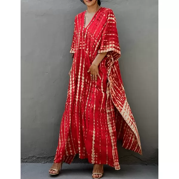 Bsubseach Women Print Beach Kaftan Dress Short Sleeve Plus Size Bathing Suit Cover Ups