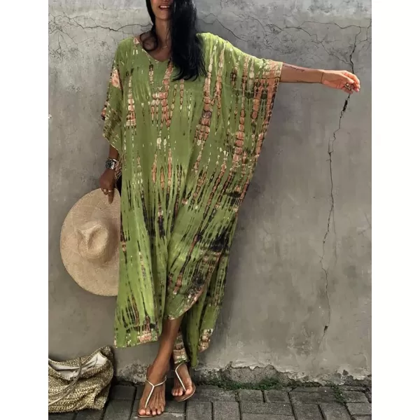 Bsubseach Women Print Beach Kaftan Dress Short Sleeve Plus Size Bathing Suit Cover Ups