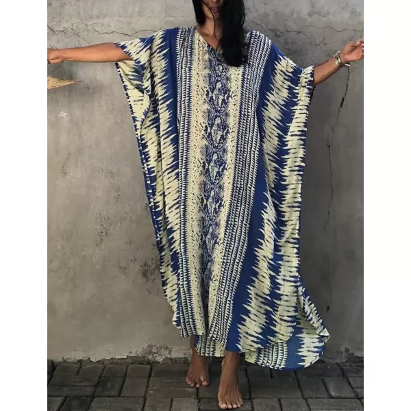 Bsubseach Women Print Beach Kaftan Dress Short Sleeve Plus Size Bathing Suit Cover Ups