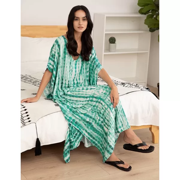 Bsubseach Women Print Beach Kaftan Dress Short Sleeve Plus Size Bathing Suit Cover Ups