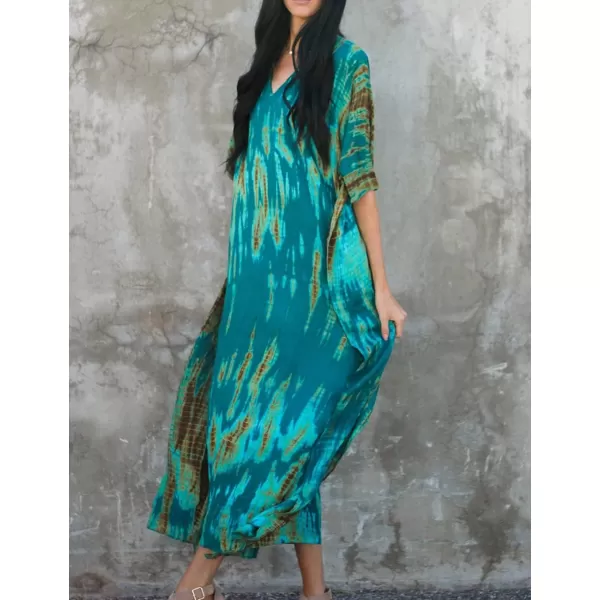 Bsubseach Women Print Beach Kaftan Dress Short Sleeve Plus Size Bathing Suit Cover Ups