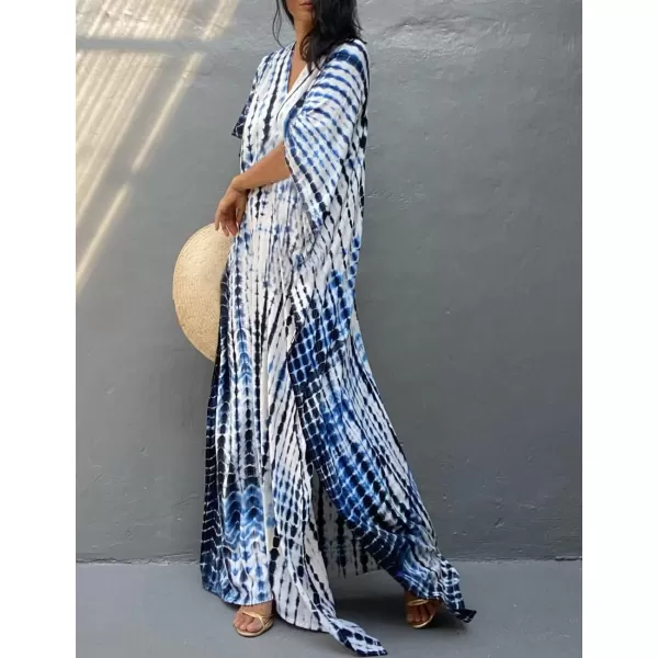 Bsubseach Women Print Beach Kaftan Dress Short Sleeve Plus Size Bathing Suit Cover Ups