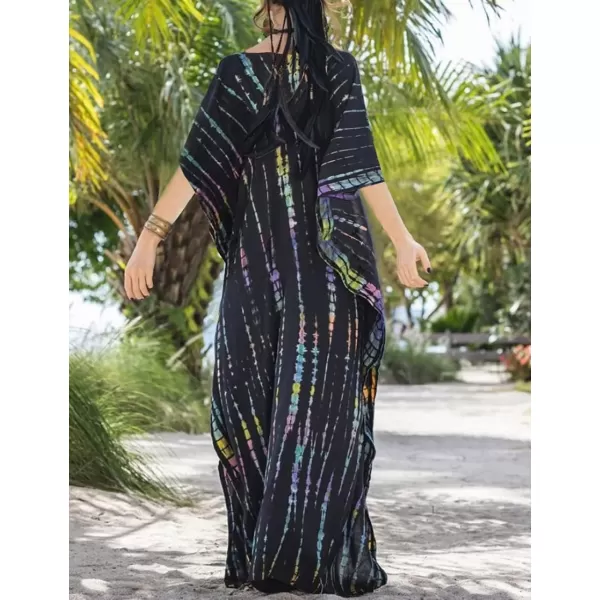 Bsubseach Women Print Beach Kaftan Dress Short Sleeve Plus Size Bathing Suit Cover Ups