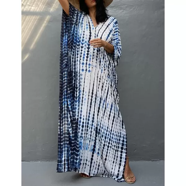 Bsubseach Women Print Beach Kaftan Dress Short Sleeve Plus Size Bathing Suit Cover Ups