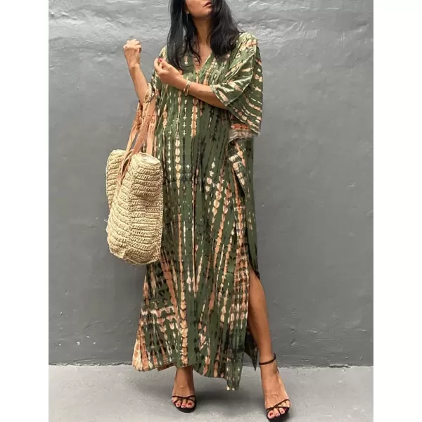 Bsubseach Women Print Beach Kaftan Dress Short Sleeve Plus Size Bathing Suit Cover Ups