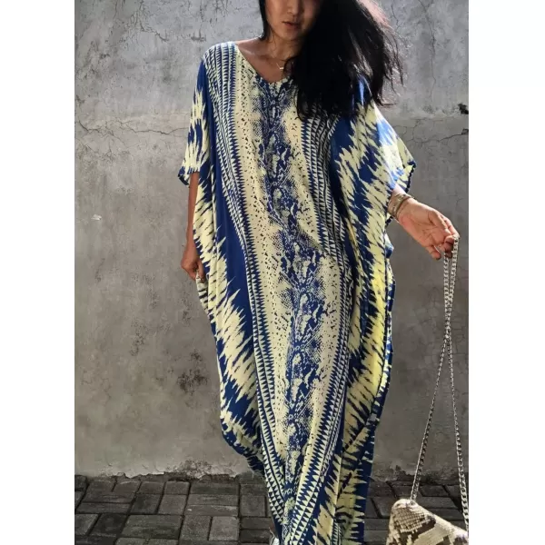 Bsubseach Women Print Beach Kaftan Dress Short Sleeve Plus Size Bathing Suit Cover Ups