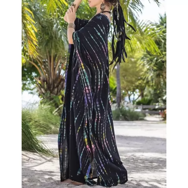 Bsubseach Women Print Beach Kaftan Dress Short Sleeve Plus Size Bathing Suit Cover Ups