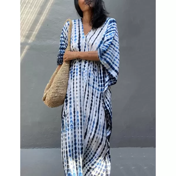 Bsubseach Women Print Beach Kaftan Dress Short Sleeve Plus Size Bathing Suit Cover Ups