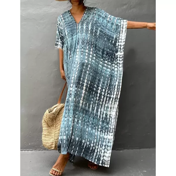 Bsubseach Women Print Beach Kaftan Dress Short Sleeve Plus Size Bathing Suit Cover Ups