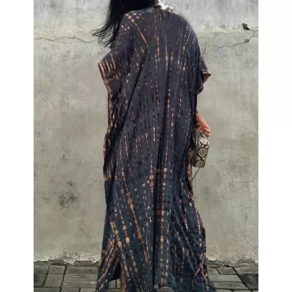 Bsubseach Women Print Beach Kaftan Dress Short Sleeve Plus Size Bathing Suit Cover Ups