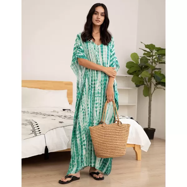Bsubseach Women Print Beach Kaftan Dress Short Sleeve Plus Size Bathing Suit Cover Ups