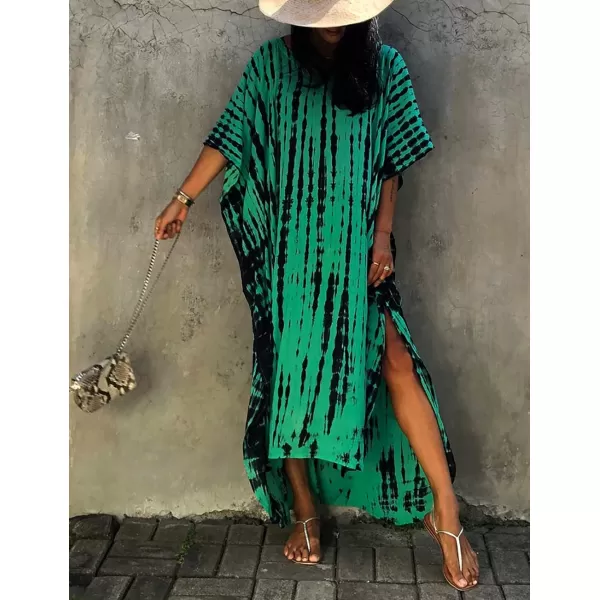 Bsubseach Women Print Beach Kaftan Dress Short Sleeve Plus Size Bathing Suit Cover Ups