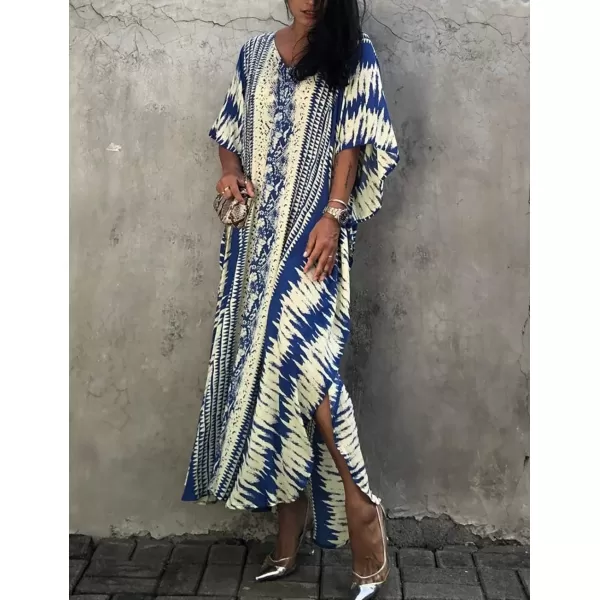 Bsubseach Women Print Beach Kaftan Dress Short Sleeve Plus Size Bathing Suit Cover Ups