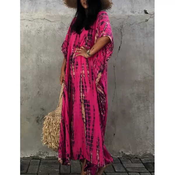 Bsubseach Women Print Beach Kaftan Dress Short Sleeve Plus Size Bathing Suit Cover Ups