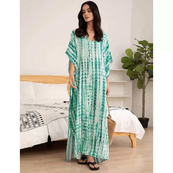 Bsubseach Women Print Beach Kaftan Dress Short Sleeve Plus Size Bathing Suit Cover Ups