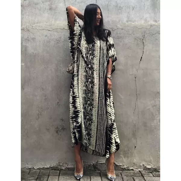 Bsubseach Women Print Beach Kaftan Dress Short Sleeve Plus Size Bathing Suit Cover Ups