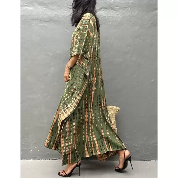 Bsubseach Women Print Beach Kaftan Dress Short Sleeve Plus Size Bathing Suit Cover Ups