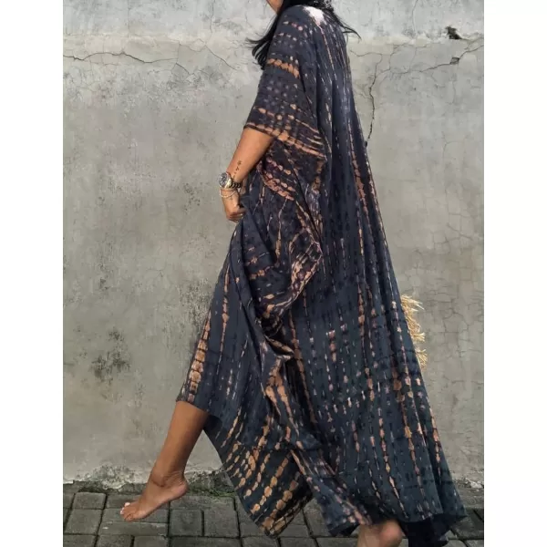 Bsubseach Women Print Beach Kaftan Dress Short Sleeve Plus Size Bathing Suit Cover Ups
