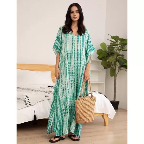 Bsubseach Women Print Beach Kaftan Dress Short Sleeve Plus Size Bathing Suit Cover Ups