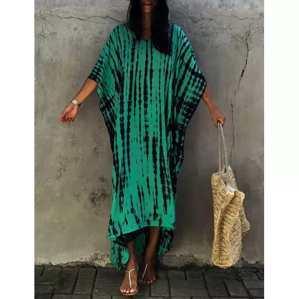 Bsubseach Women Print Beach Kaftan Dress Short Sleeve Plus Size Bathing Suit Cover Ups