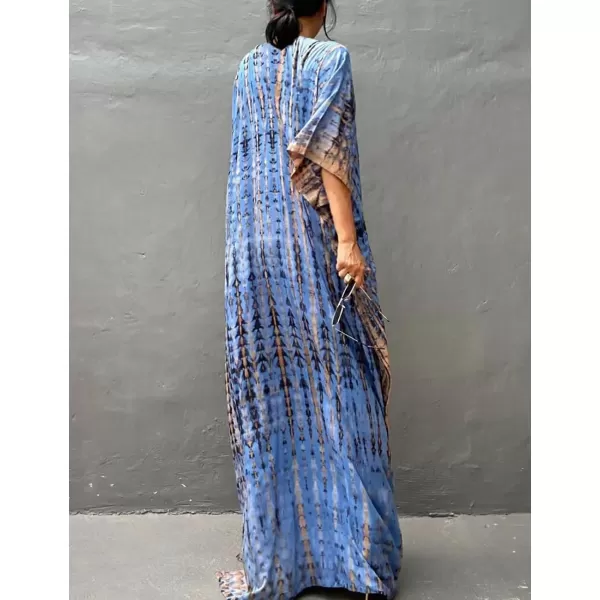 Bsubseach Women Print Beach Kaftan Dress Short Sleeve Plus Size Bathing Suit Cover Ups