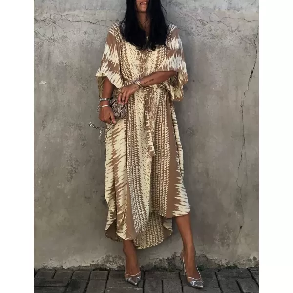 Bsubseach Women Print Beach Kaftan Dress Short Sleeve Plus Size Bathing Suit Cover Ups