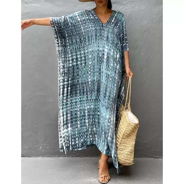 Bsubseach Women Print Beach Kaftan Dress Short Sleeve Plus Size Bathing Suit Cover Ups