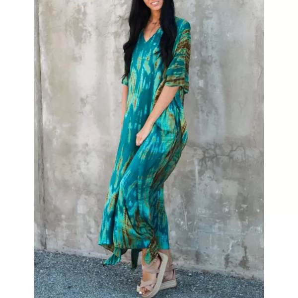 Bsubseach Women Print Beach Kaftan Dress Short Sleeve Plus Size Bathing Suit Cover Ups