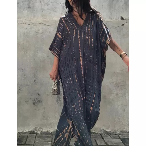 Bsubseach Women Print Beach Kaftan Dress Short Sleeve Plus Size Bathing Suit Cover Ups