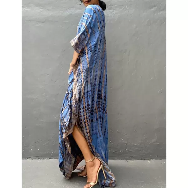 Bsubseach Women Print Beach Kaftan Dress Short Sleeve Plus Size Bathing Suit Cover Ups