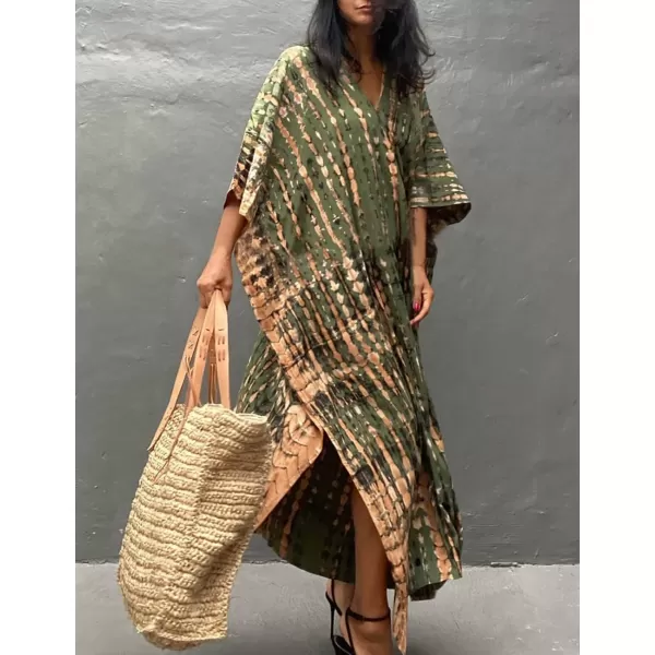 Bsubseach Women Print Beach Kaftan Dress Short Sleeve Plus Size Bathing Suit Cover Ups