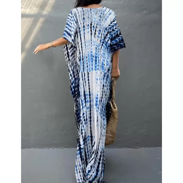 Bsubseach Women Print Beach Kaftan Dress Short Sleeve Plus Size Bathing Suit Cover Ups
