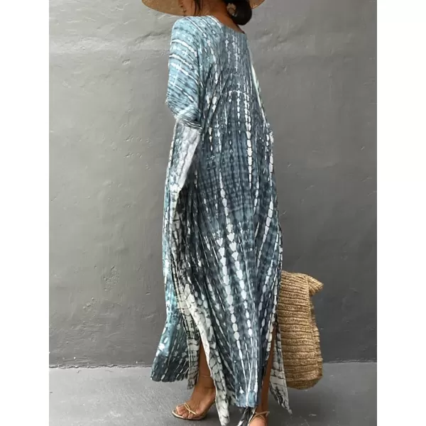 Bsubseach Women Print Beach Kaftan Dress Short Sleeve Plus Size Bathing Suit Cover Ups
