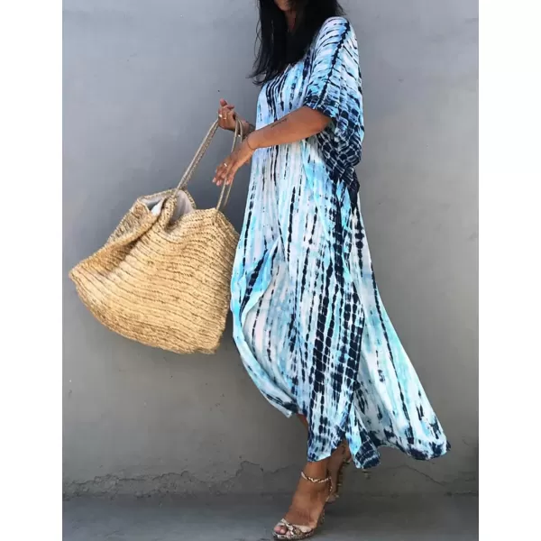 Bsubseach Women Print Beach Kaftan Dress Short Sleeve Plus Size Bathing Suit Cover Ups