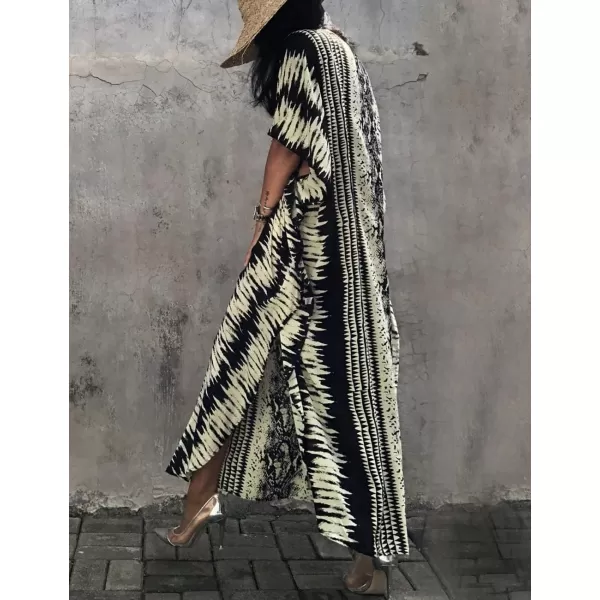 Bsubseach Women Print Beach Kaftan Dress Short Sleeve Plus Size Bathing Suit Cover Ups