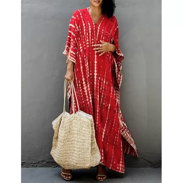 Bsubseach Women Print Beach Kaftan Dress Short Sleeve Plus Size Bathing Suit Cover Ups