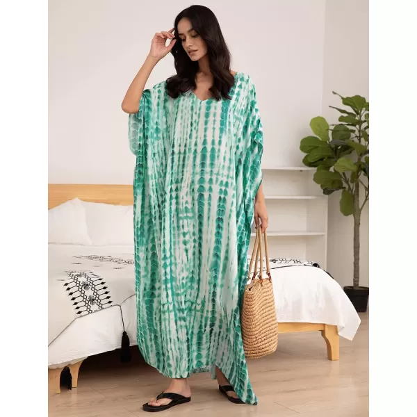 Bsubseach Women Print Beach Kaftan Dress Short Sleeve Plus Size Bathing Suit Cover Ups