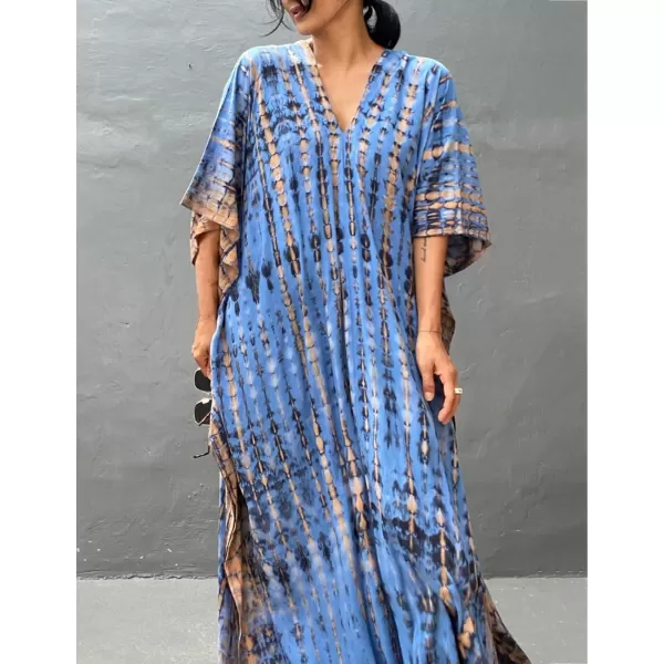 Bsubseach Women Print Beach Kaftan Dress Short Sleeve Plus Size Bathing Suit Cover Ups