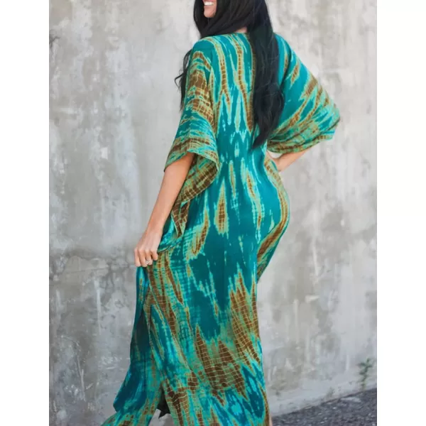 Bsubseach Women Print Beach Kaftan Dress Short Sleeve Plus Size Bathing Suit Cover Ups