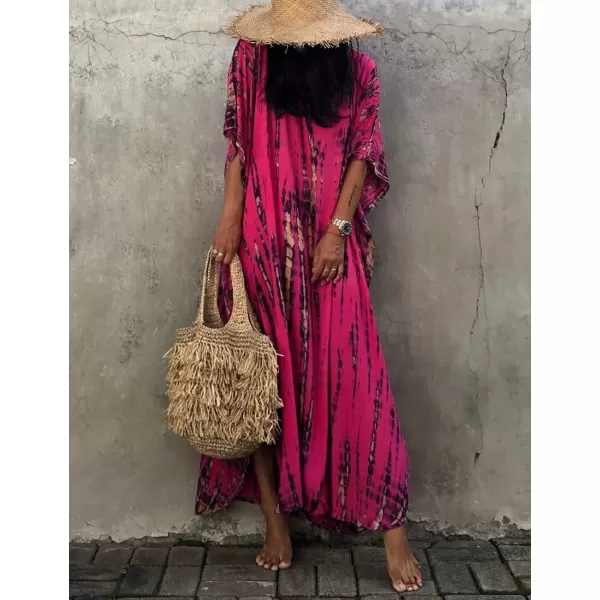 Bsubseach Women Print Beach Kaftan Dress Short Sleeve Plus Size Bathing Suit Cover Ups