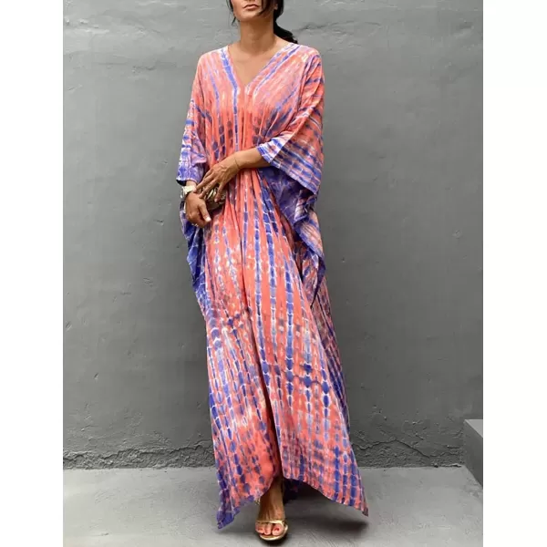 Bsubseach Women Print Beach Kaftan Dress Short Sleeve Plus Size Bathing Suit Cover Ups