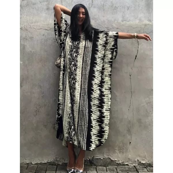 Bsubseach Women Print Beach Kaftan Dress Short Sleeve Plus Size Bathing Suit Cover Ups
