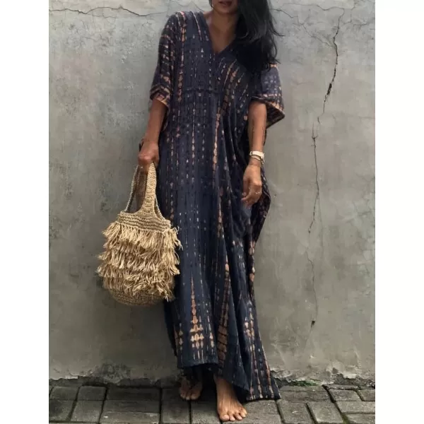 Bsubseach Women Print Beach Kaftan Dress Short Sleeve Plus Size Bathing Suit Cover Ups